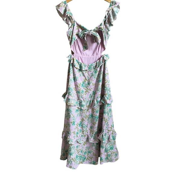 ASTR The Label Lysette Midi Dress in Orchid Green Floral size large linen - Picture 3 of 10